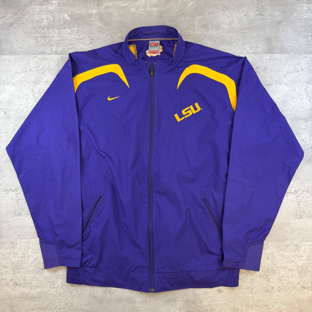 Nike LSU Tigers Windbreaker Jacket Purple Yellow Mens Medium Full‎ Zip Nike Fit